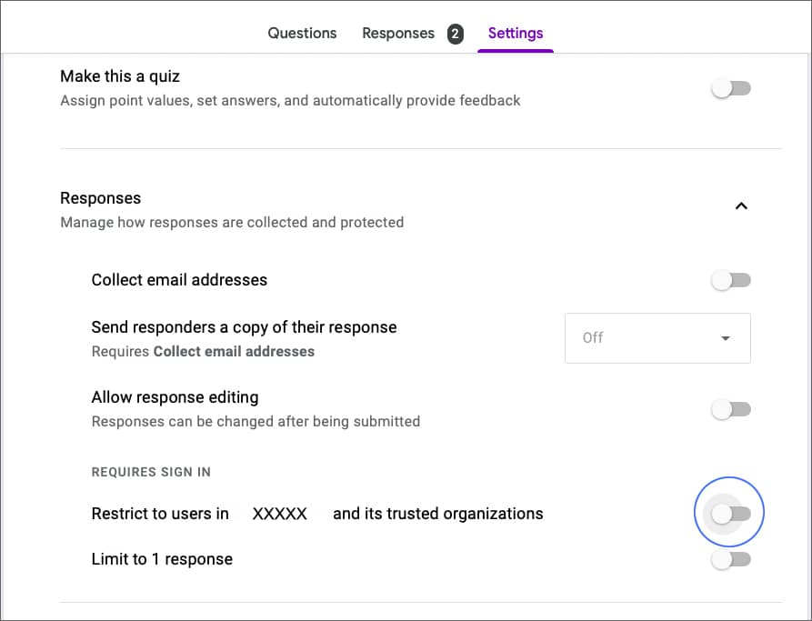 Restricted OFF Google Forms